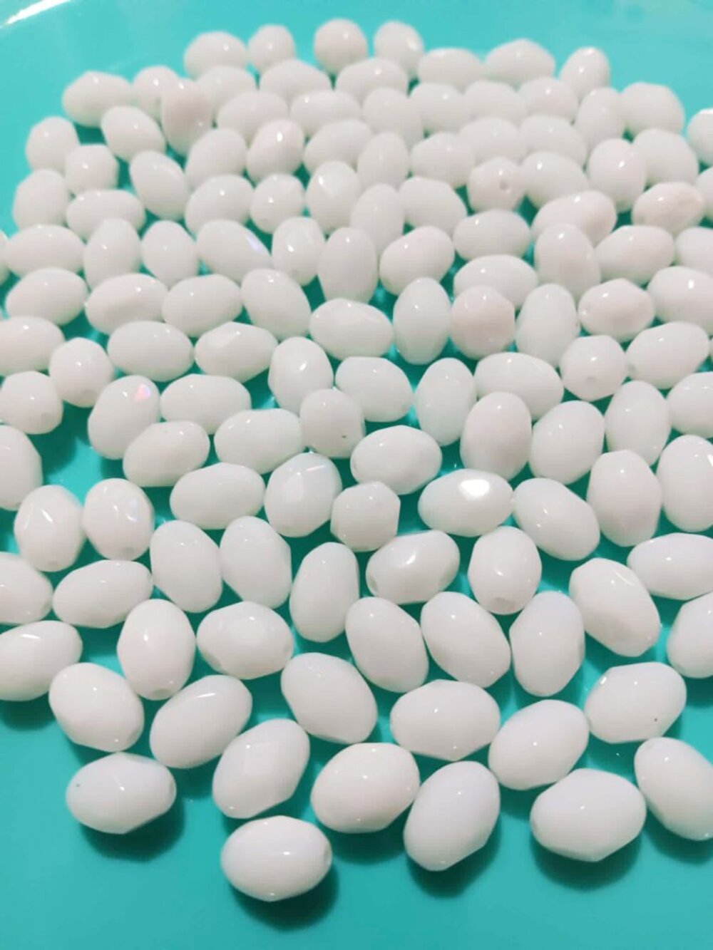 Bulk Lot of 10x8mm White Opaque Faceted Oval Glass Beads